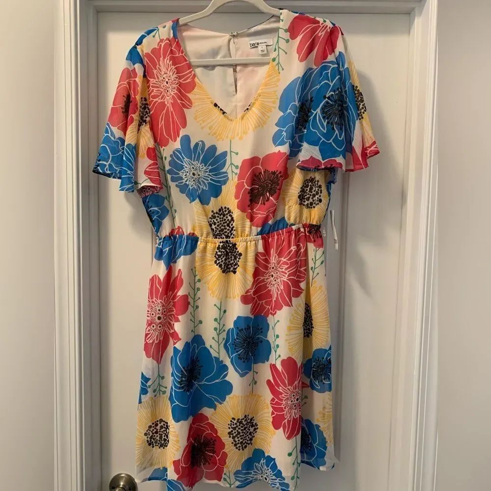 Bar III Macy’s Floral Summer Dress Loose Elastic Waist Size Large Lined NWT